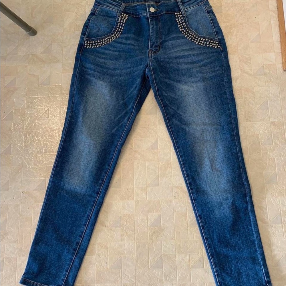 Vocal Dark Blue Studded Skinny Jeans